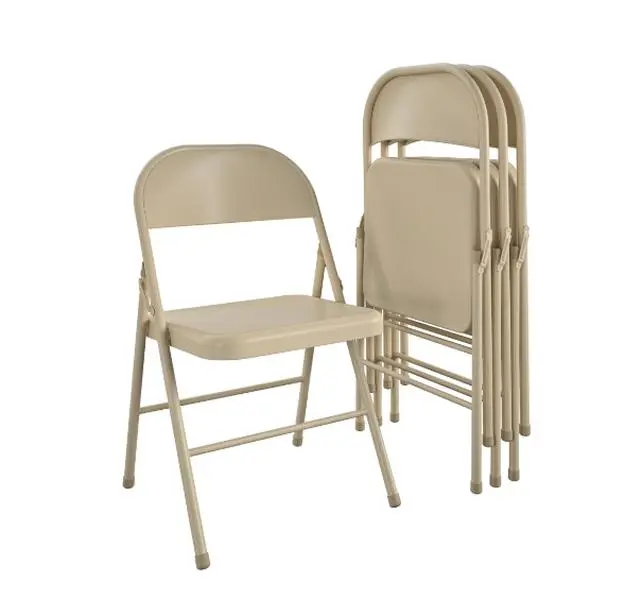 Mainstays All-Steel Metal Folding Chair, Beige (Set of 4)