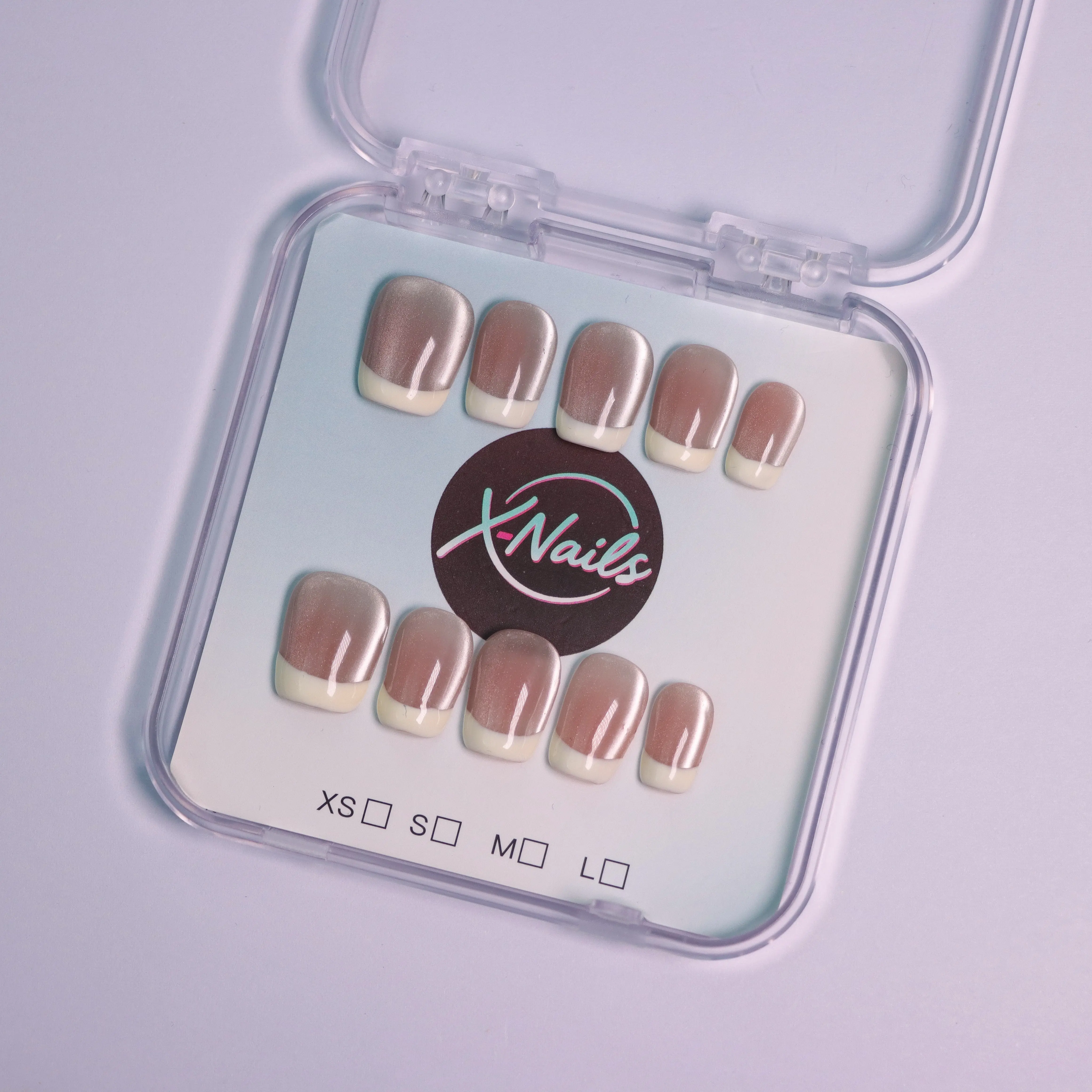 xnails Press-On Nails, 10 PCS Handmade Short Square French Style Tips, Reusable Manicure Nail Art Kit with Tools, Size S