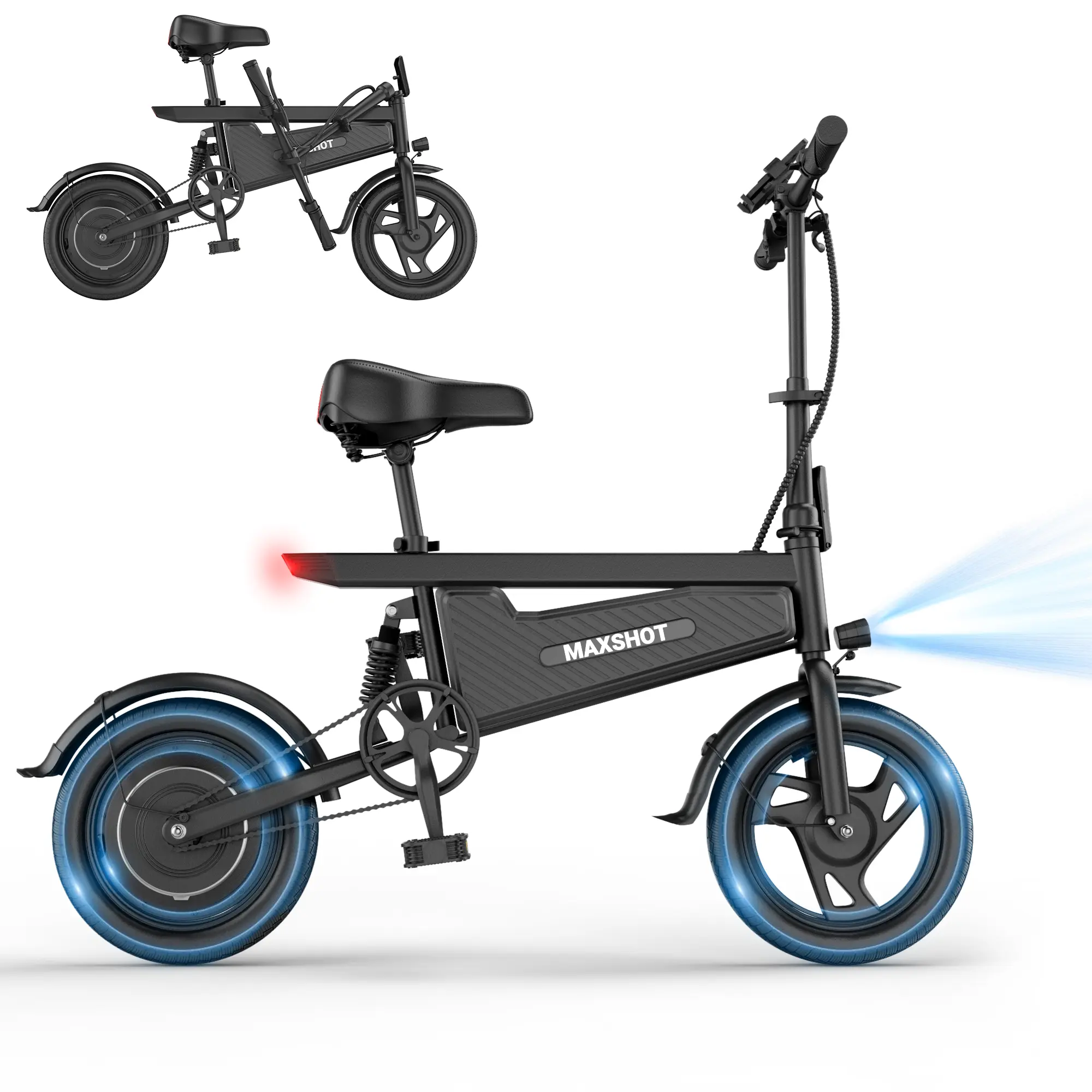 MAXSHOT Electric Bike for Adults, 350W Powerful Motor Up to 22MPH, 48V 5.2Ah Battery 22 Miles Range, Lightweight 14" Commuter Folding E-Bike with Dual Brakes, LCD Display & Pedal Assist