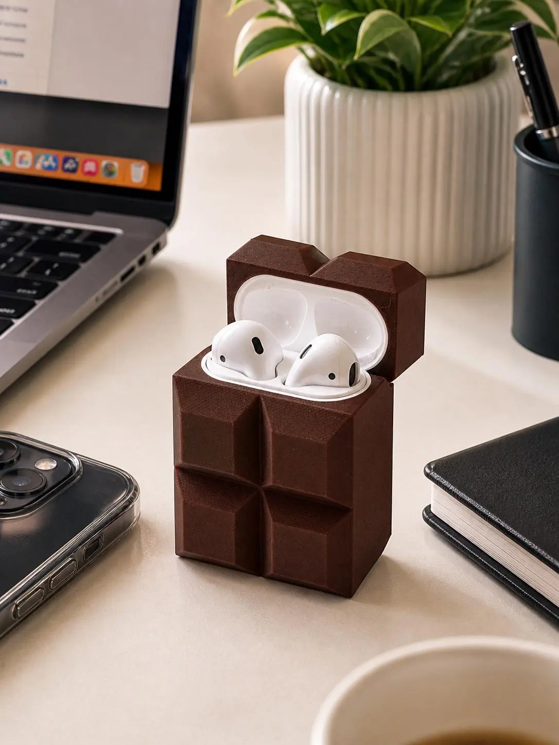 Chocolate-Style Portable Plastic Eco-Friendly Audio Protective Case for AirPods 2 - Durable Shielding, Cute Dessert Aesthetic, Charging Port Access, Ideal Gift for Chocolate Enthusiasts, Sturdy Box Design, Gift For Chocolate Lovers