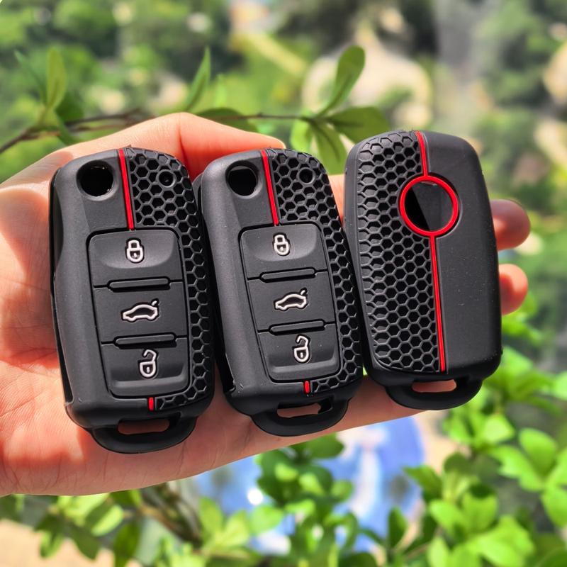 For VW for Seat for Skoda Key Fob Cover Silicone Car Key Protector All-Around Protection Key Case Holder Caps Shell for Passat Touran Polo Golf Jetta Caddy Tiguan Taos T6.1 T-Roc Octavia Fabia Kodiaq Karoq Rapid Toledo Leon Ibiza Ateca Arona