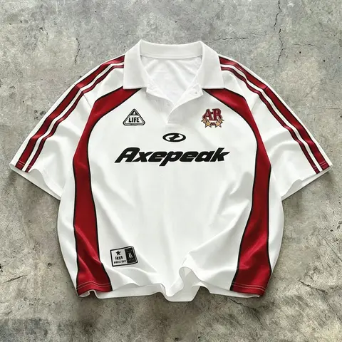 Vintage Oversized Collared Football Jersey for Men, Retro Striped Print Y2K Streetwear Soccer Shirt, Breathable Quick Dry 90s Throwback Sportswear Top, Casual Sports Top for Daily Outfit, Casual Sporty Top
