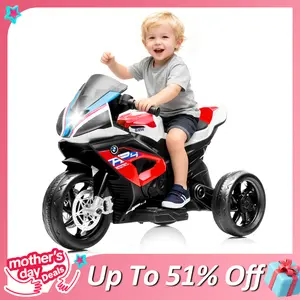 [Kids Gift] PHI VILLA Kids Electric Motorcycle with BMW Authorized, 12V Ride on Toy for Toddlers Battery Powered 3-Wheel Stable Design with Horn, Music & LED Lights