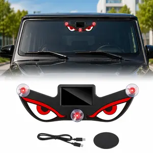 Car Rear Window Dynamic LED Screen, Solar USB Rechargeable Vampire Devil Eye Emoji Display, Night Driving Ambient Warning Decorative Light for Cars SUVs Trucks