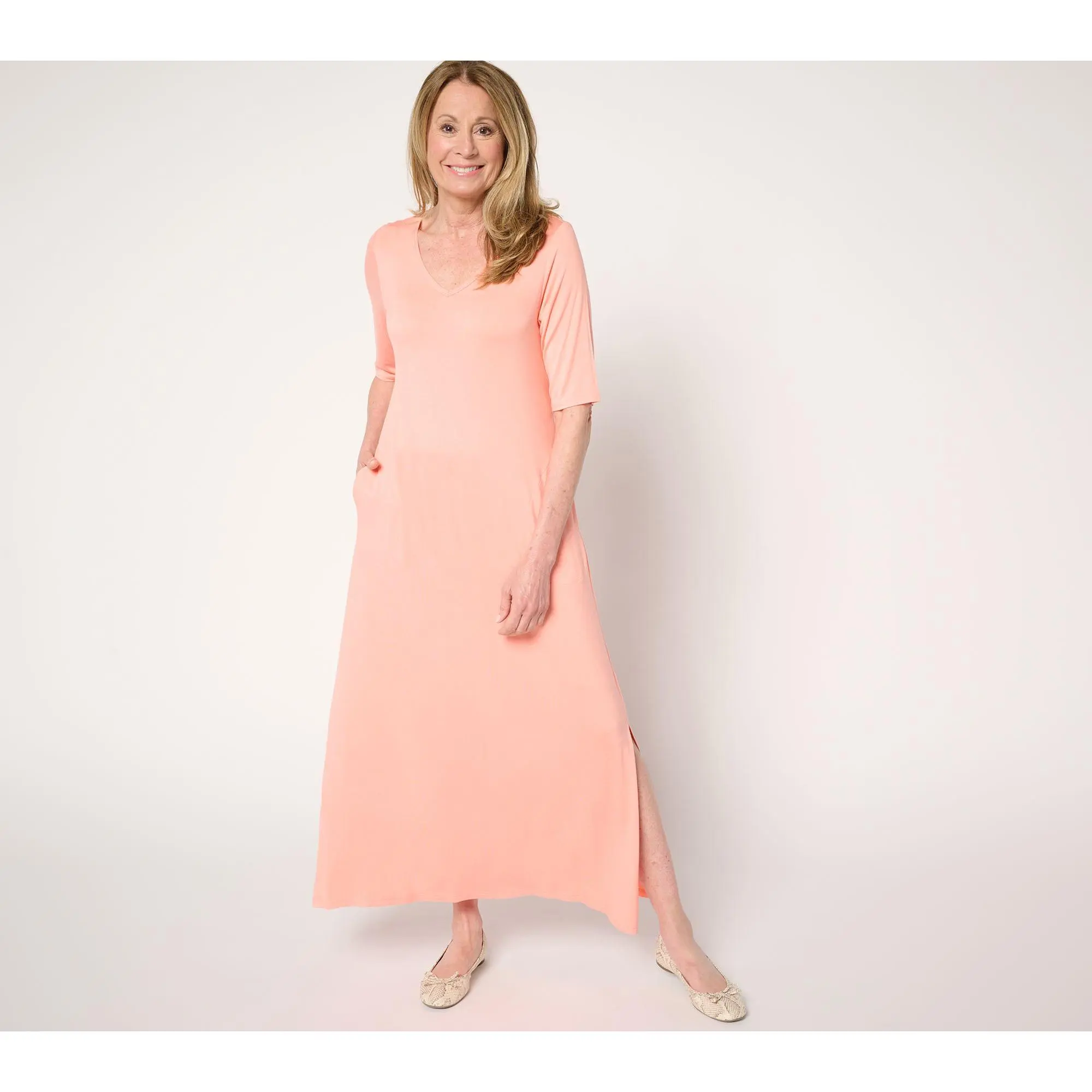 Belle by Kim Gravel Regular Rayon Spandex Elbow Sleeve Maxi Dress