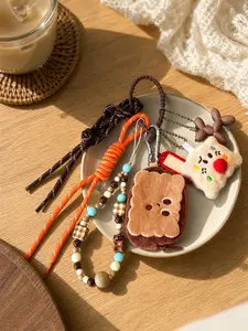Cute Plush Croissant Keychain Bag Charm, Trendy Kawaii Food Bag Pendant, Braided Rope + Heart Multi-Function Clip + Bread Toast Charm
