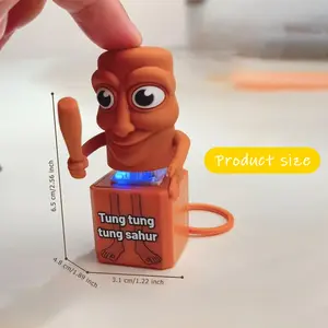 Funny Clicker Fidget Keychain Toy with Sound & Flash Light Tung Tung Tung Sahar Meme Character Press Button Stress Relief Toy Bag Pendant Desk Toy Gift