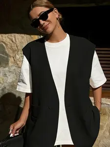 A light and mature black sleeveless suit vest, fashionable, loose and slimming, versatile and layered vest jacket, suitable for all seasons, suitable for home, indoor and outdoor wear