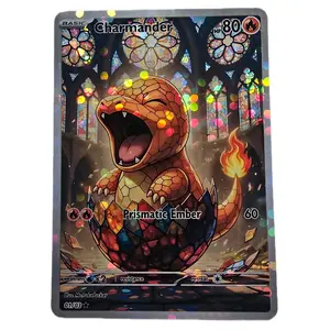 Baby Charmander Egg Hatch Prismatic Ember Standard Size and English Back Pokemon Bubble Holo Display Card
