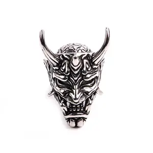 Oni Mask Stainless Steel Ring | Punk Hip - Hop Bold Statement | Men’s Edgy Jewelry