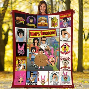 Bob’s Burgers Flannel Fleece Blanket Bob Burgers Family Blanket Featuring Bob Belcher & Tina Belcher The Real Burger Fleece Blanket for Fans