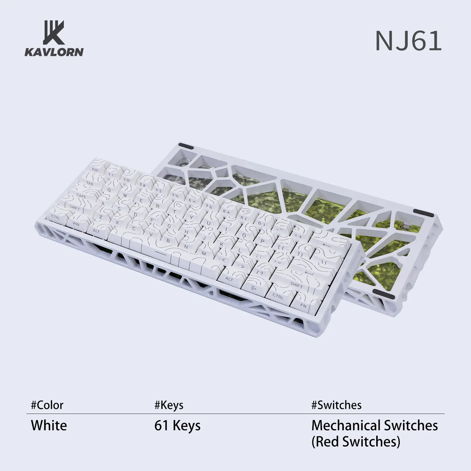 NJ61 Hollow Frame 60% Mechanical Keyboard, Topographic PBT Keycaps RGB Wired Custom Gaming Keyboard, 1000Hz Polling Rate Red Linear Switch, Compact 61 Keys Layout for PC Gaming & Desktop Setu