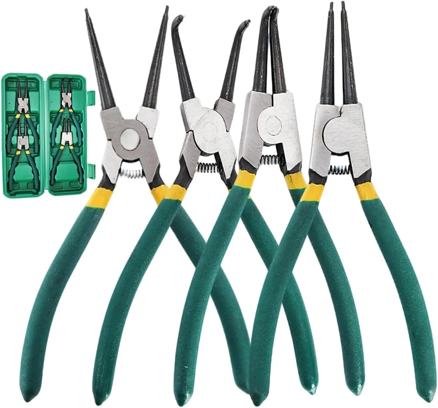 4-piece ring clip pliers set — high carbon steel internal/external straight-bend pliers, clip removal pliers, non-slip handles, wear-resistant tools, suitable for automotive repair and mechanical work, spring clips