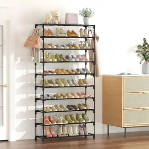 10 Tier Stackable Shoe Rack Storage Shelves - Stainless Steel Frame Holds 50 Pairs Of Shoes