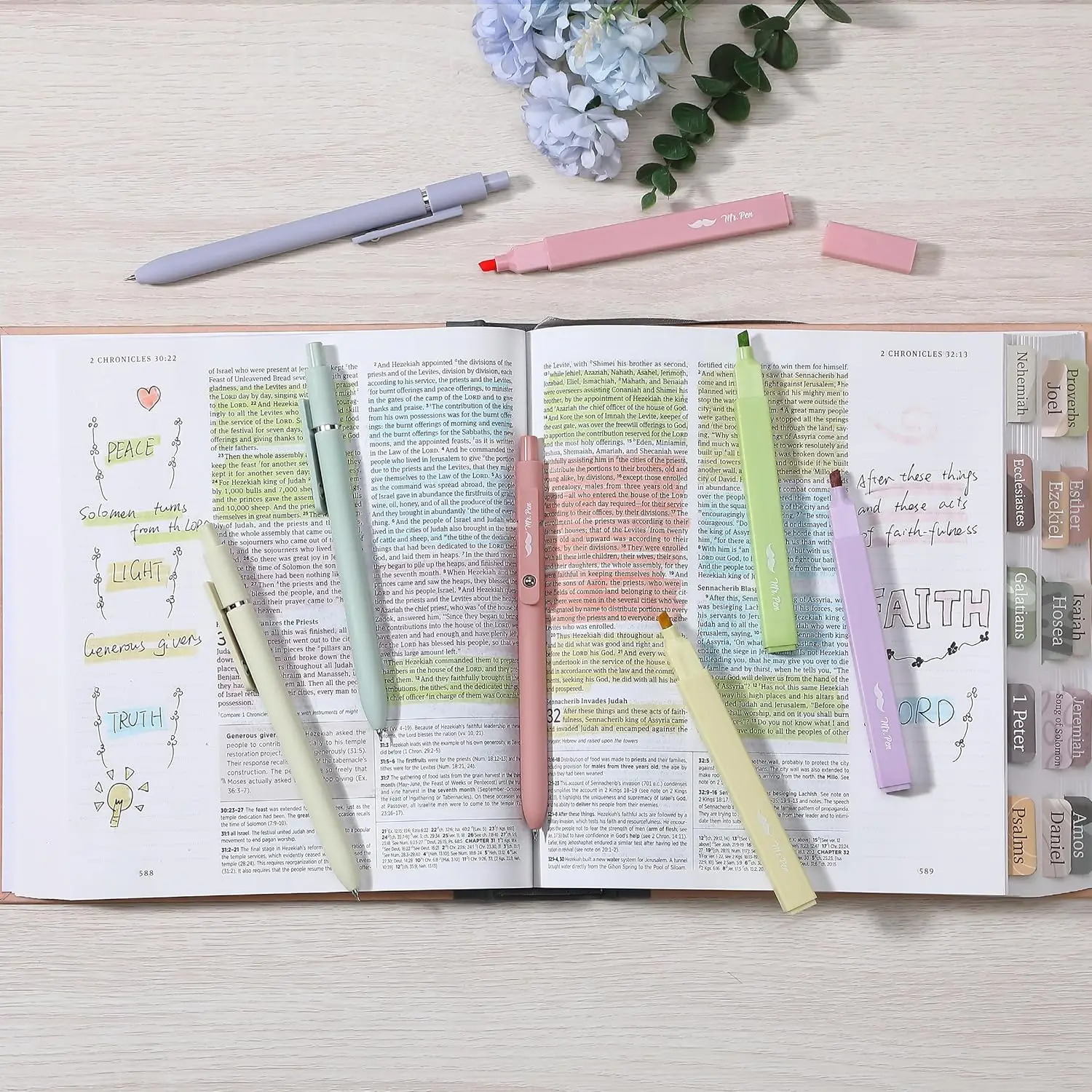 Mr. Pen Aesthetic Highlighters and Gel Pens Set - 10 Pack Assorted Color Bible Highlighters & Black Ink Retractable Ballpens for Writing & Highlightin