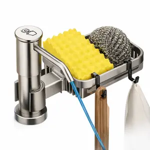 TioLooxy soap dispenser for kitchen sink 2-in-1 Kitchen Sink Soap Dispenser with Sponge Holder, Brushed Stainless Steel Countertop Soap Pump dishsoap dispenser for kitchen sink