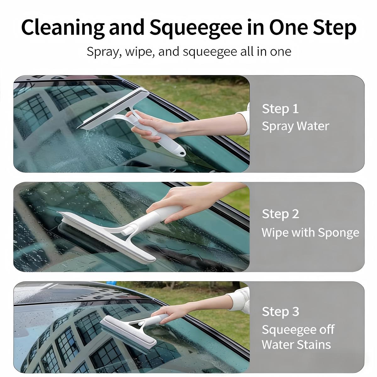 3 in 1 Spray Glass Cleaning Squeegee Kit, Window and Mirror Cleaner with Scrubber for Home, Bathroom and Auto Detailing, Available in White & Yellow
