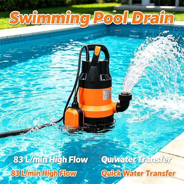 0.5HP Submersible Dirty Water Utility Pump with Auto Float Switch - 110V High-Efficiency, 83 cu m/h High-Flow Drainage for Pool, Basement