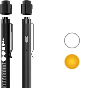 2 Rechargeable Pen Lights with Pupil Gauge, Ruler & 2 Pocket Protectors, LED Penlights for Nurse Doctor, Warm/White Light, USB-C Rechargeable Penlight Flashlight for Nursing Student