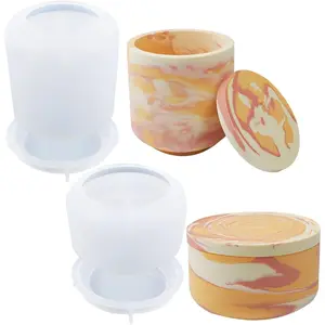 2Pcs/Set Large Jar Resin Mold with Lid Silicone Resin Box Mold, Creative Silicone Pot Molds, for Epoxy Resin Jewelry Trinket Candle Holder Organizer Mold Plant Mold DIY Resin Concrete Crafts Home Decor,Hand Tools Kits