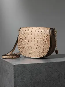 Vintage Crocodile Embossed Saddle Crossbody Bag, Adjustable Strap Shoulder Purse, Camel Casual Crescent Handbag for Women
