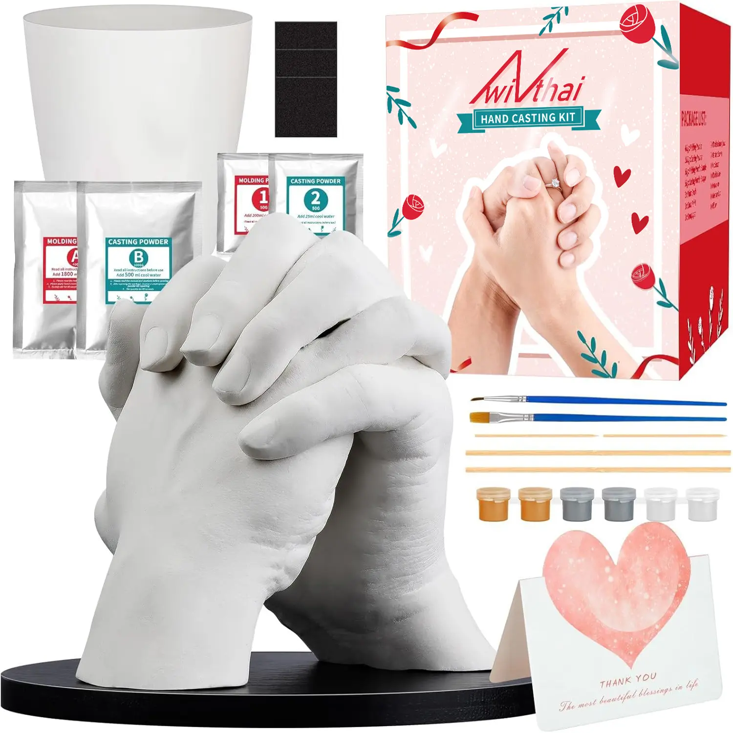 Hand Casting Kit, Couples with Practice Kit, Hand Mold Kit for Adults & Kids, Romantic Anniversary Wedding Birthday for Her or Him,Boyfriend Girlfriend Unique Gift Gold Care