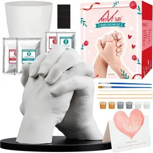Hand Casting Kit, Couples with Practice Kit, Hand Mold Kit for Adults & Kids, Romantic Anniversary Wedding Birthday for Her or Him,Boyfriend Girlfriend Unique Gift Gold Care SpringStatements