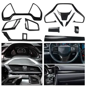 Interior Trim Kit For 10th Gen Honda Civic 2016-2021 High-Quality Material Self Adhesive Dashboard Cover AC Vent Trim Steering Wheel Decor & Instrument Panel Stickers Carbon Fiber Style Easy Install Car Interior Upgrade Car Gifts