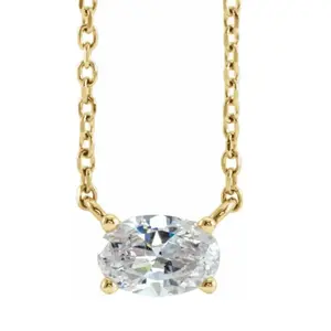 1/3Ct Oval Shape Sideways Solitaire Diamond Necklace in White or Yellow Gold