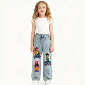 "hunters' Girl" Printed Denim Jeans for Girls, Cute Portrait Design, Trendy Streetwear for Ages 7-13, Perfect for Young Fashionistas, US