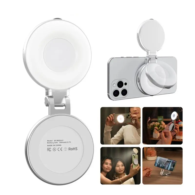 【TikTokShopMother'sDaySale】3-in-1 Magnetic Beauty Selfie Light for Phones – 360° LED Ring Light with MagSafe, Mirror and Phone Stand – Portable Rechargeable Fill Light for Makeup, Live Streaming, Video Calls,The Best Gift for Girl,Mom and Friend