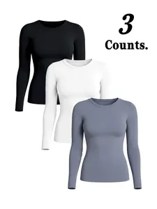 Women's Minimalist High-End Slimming Yoga Long Sleeve, High Stretch Quick Dry Activewear Sweat Absorbent, Indoor Fitness Pilates Essential, All Seasons Wear, Gym Performance Top, Athletic Yoga Tops