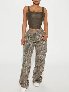 Tall Bree Camo Stretch Cargo Jean - Olive/combo