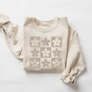 Checkered Flowers Sweatshirt - Retro Floral Crewneck, Boho Botanical Hoodie, Adult Sizes