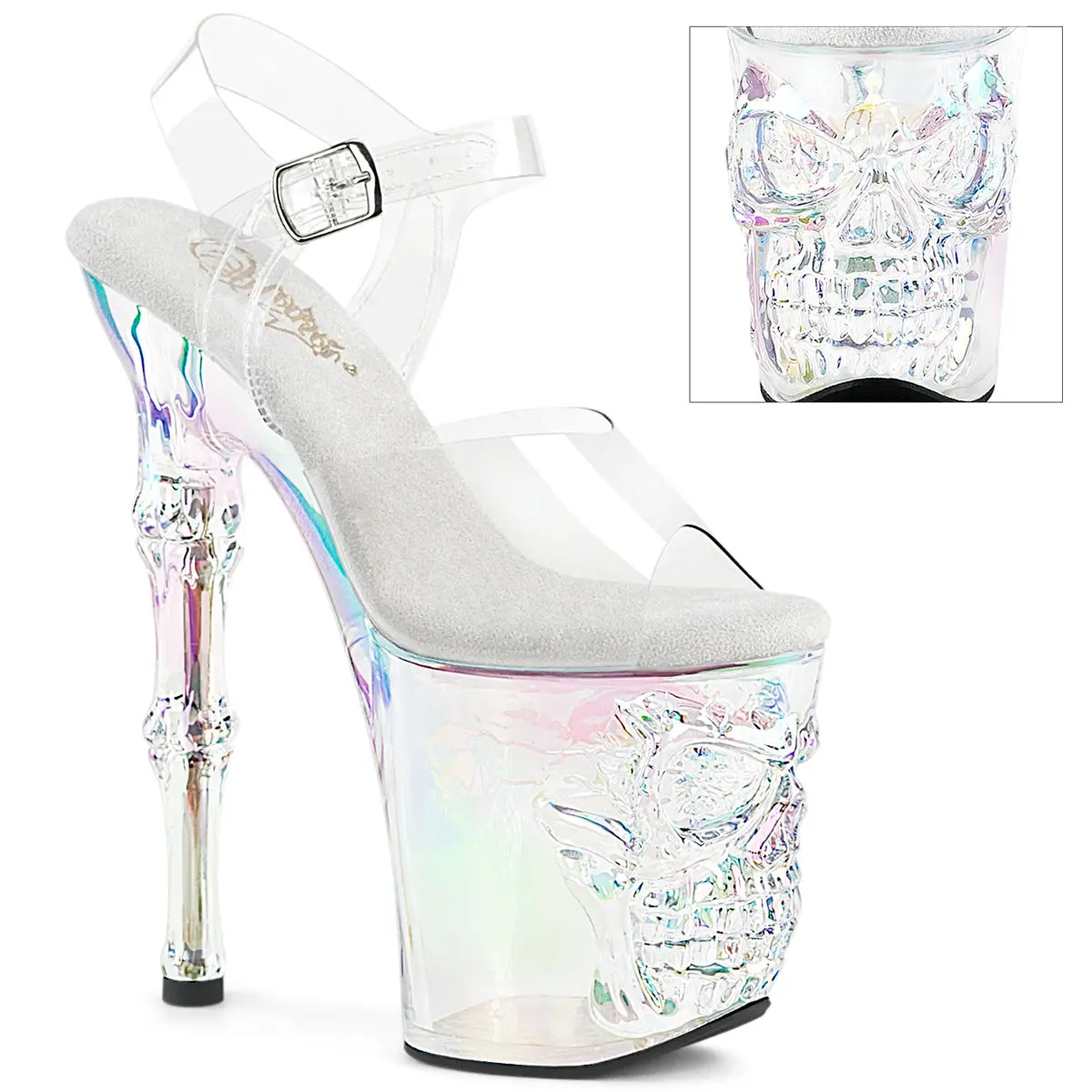 Women's Stylish Skull Platform High Heels Footwear - Rapture-808HT Clear/Holo Tinted Fashion Shoes