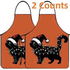 Christmas Cat Pattern Apron, 2 Counts Polyester  Kitchen Apron for Cooking,Christmas Gift, Winter Apron for Women,Christmas Decorations,Nails Design Tool,Kitchen Accessory