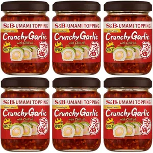S&B Umami Topping Crunchy Garlic with Chili Oil Spicy 3.88 Oz 6 Count for Flavorful Dishes