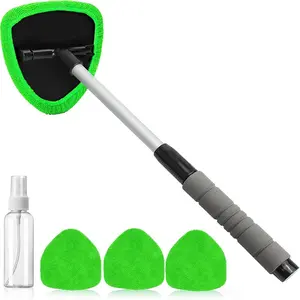 Windshield Cleaning Tool, Microfiber Car Window Cleaner with 3 Reusable Washable Microfiber Pads and Extendable Handle, Glass Cleaner Brush