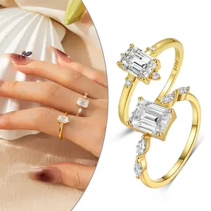 Moi Mart Luxurious 1CT Emerald Cut Synthetic Moissanite Wedding Ring, Perfect for Engagement/Anniversaries in S925 Sterling Silver