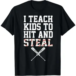 Baseball Coach Funny Print Short Sleeve T-Shirt, Vintage Style Loose Casual Top