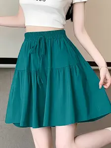 High Waist Elastic Waist Wide Skirt Hem Conceal Fat Slimming European Style Casual Versatile Summer Cool Pants Dress Womenswear