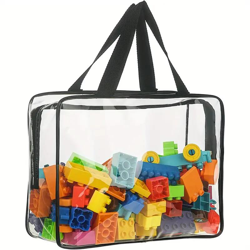 6-Pack Large Toy Storage Bags with Zipper Thickened PVC Waterproof Transparent Organizer for Building Blocks Puzzles Cosmetics & Stationery