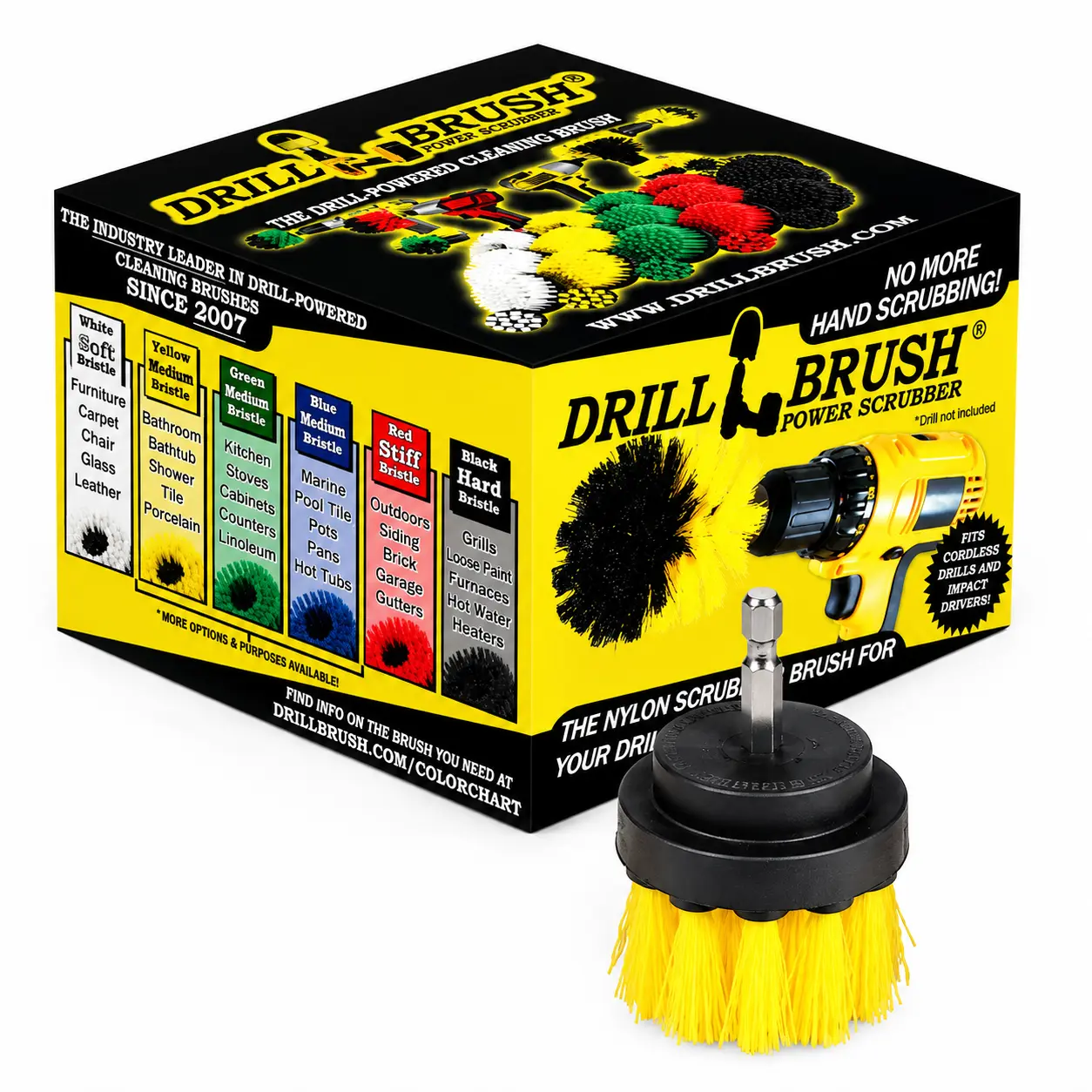 Power Drill Attachment Cleaning Brush - Medium Yellow Bristle Scrub Brush for Bathroom Tile, Tub, Grout