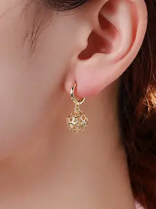 1 Pair Gold New Hollow-Out Sphere Zircon Drop Earrings, Exquisite Fashion Trendy Jewelry Accessories, Casual Versatile Perfect Gift Choice, Artificial Zircon Earrings