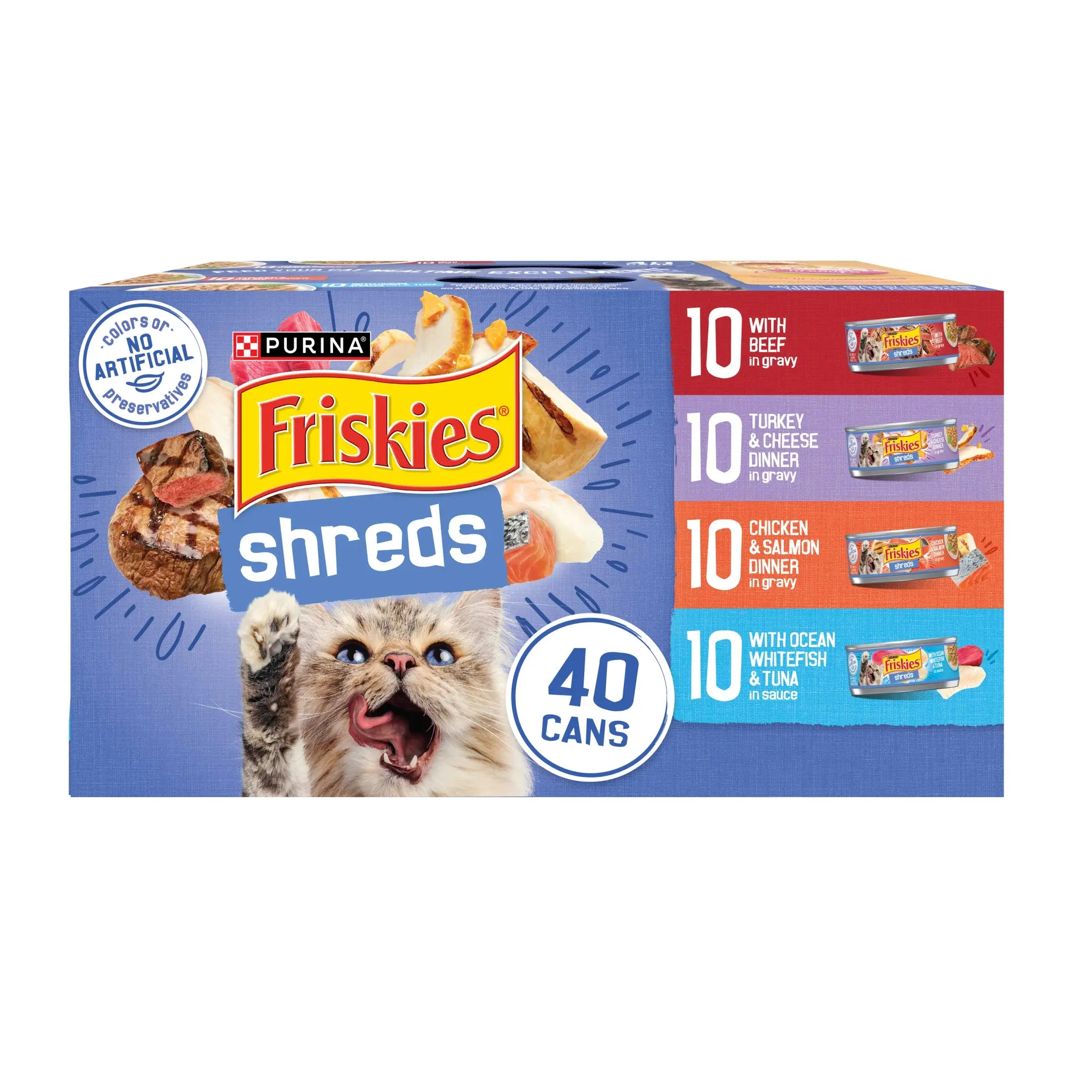 Shreds Gravy Variety Pack, Wet Cat Food, 5.5 oz Cans, 40 Pack