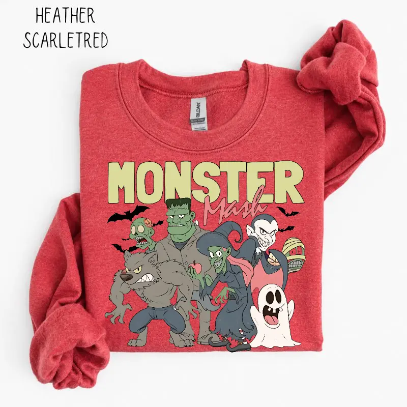 Retro Halloween Monster Mash Sweatshirt, Halloween Aesthetic, Vintage Halloween Sweatshirt, Graphic Monster Sweatshirt, Fall Oversized Sweatshirt