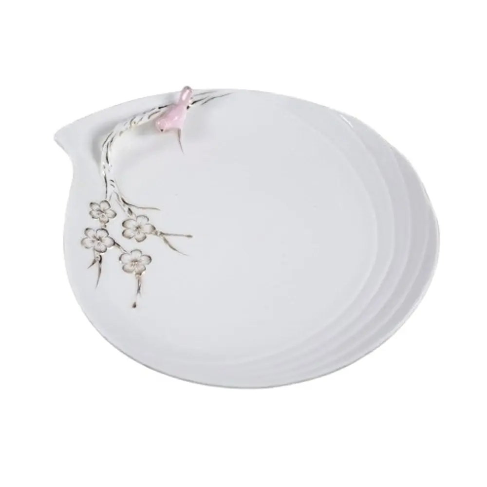 Elby Gifts EGV23-468P 9.5' Ceramic Plate with Pink Bird and Gold Flowers