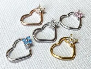 1pc Four CZ Gem Flower Bendable Heart Ear Cartilage Daith Hoop Ring