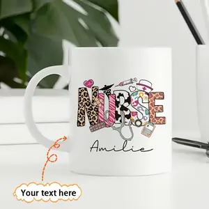 Personalized Nurse Name 11oz & 15oz Coffee Cup, Iconic Medical Professional Milestone Gift, Custom Graphic Aesthetic Ceramic Mug, High-Quality Vibrant Nursing Icon Imagery, Durable Daily Essential for Hot Coffee or Tea
