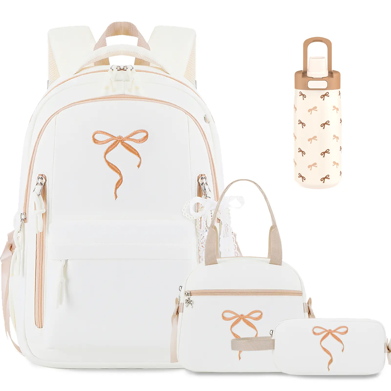 SIMILOVE Cute Bow Girls' Backpack Set - Elementary-Middle School Luggage, Back to School/Party Gift with Lunch Bag, Pencil Case or Insulated Water Bottle, Bookbag, Cute Backpacks For School